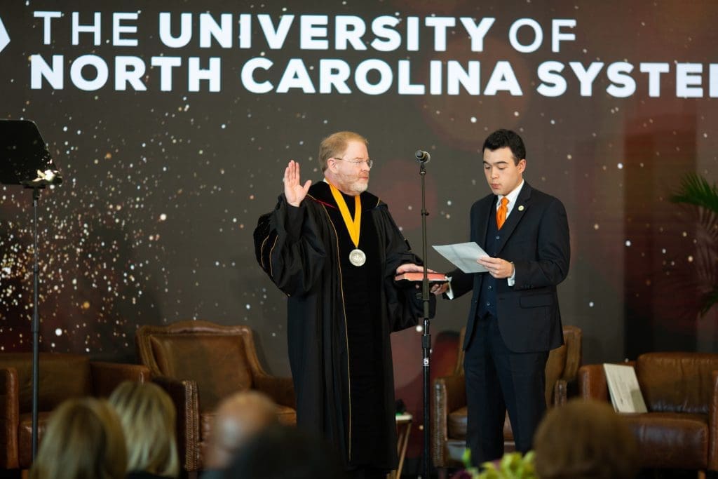 Peter Hans swearing in as president of the UNC System